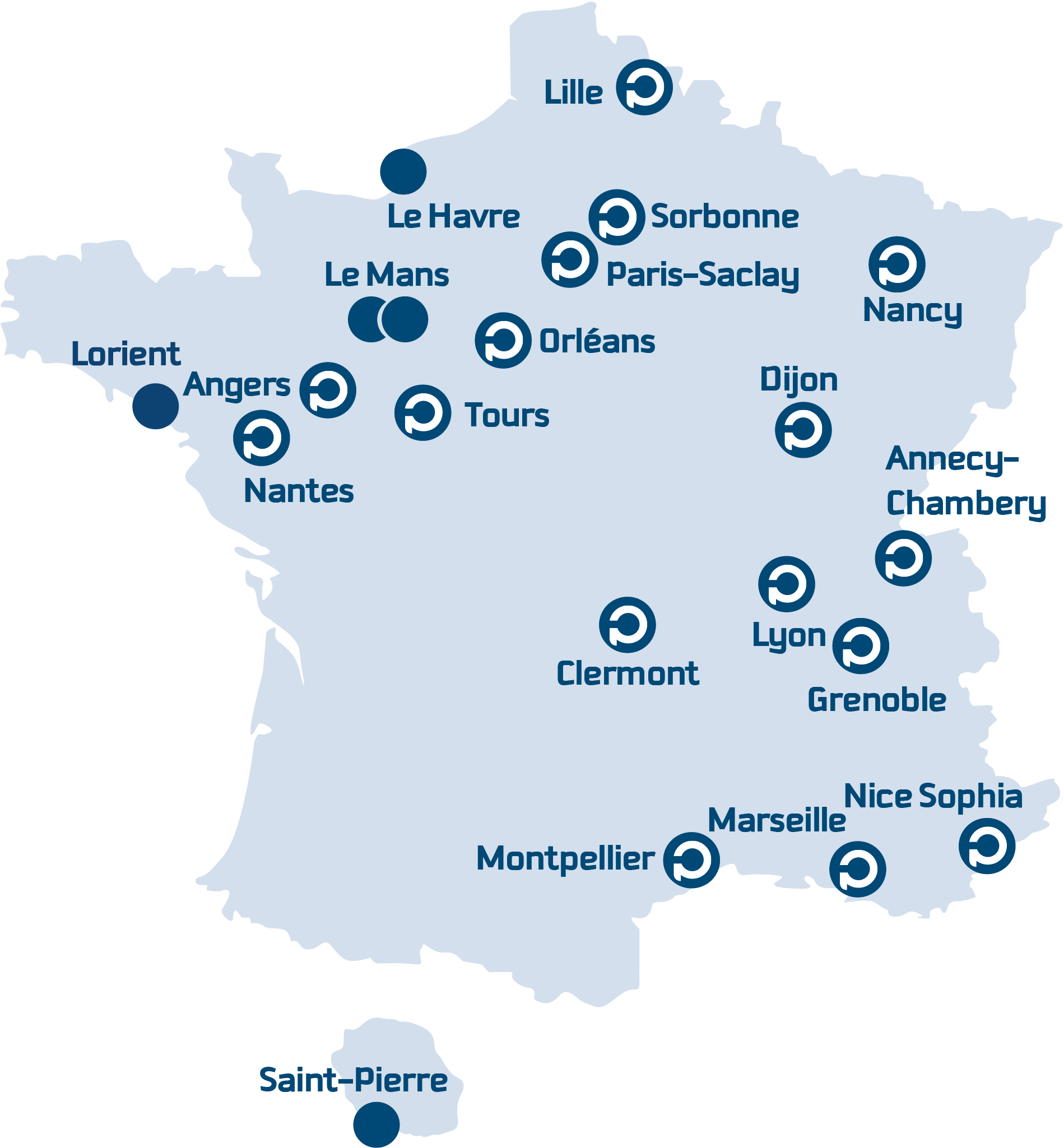 Map des localisations des écoles polytech